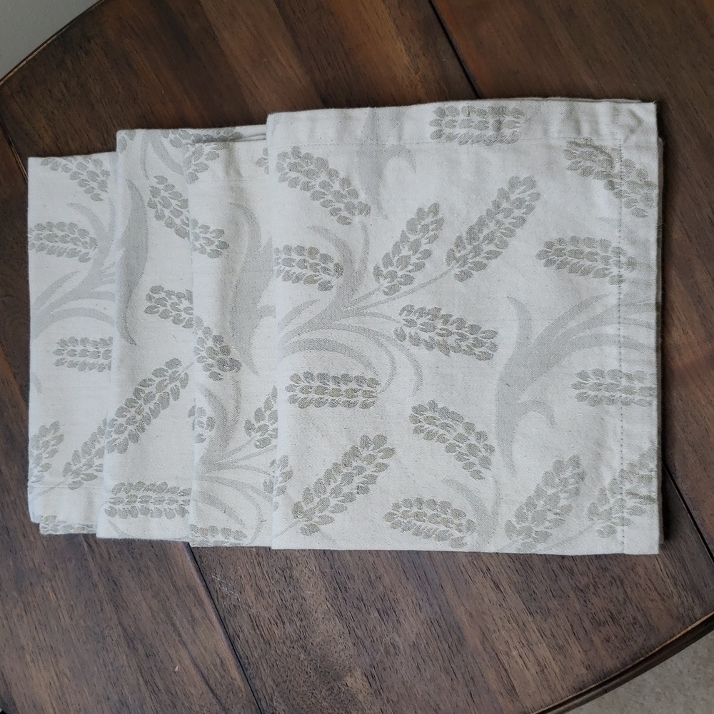 Pottery Barn Flax Floral Cloth Napkins Set of 4